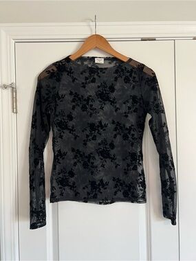 Abercrombie & Fitch Sheer Black Floral Mesh Long-Sleeve Top - Women's